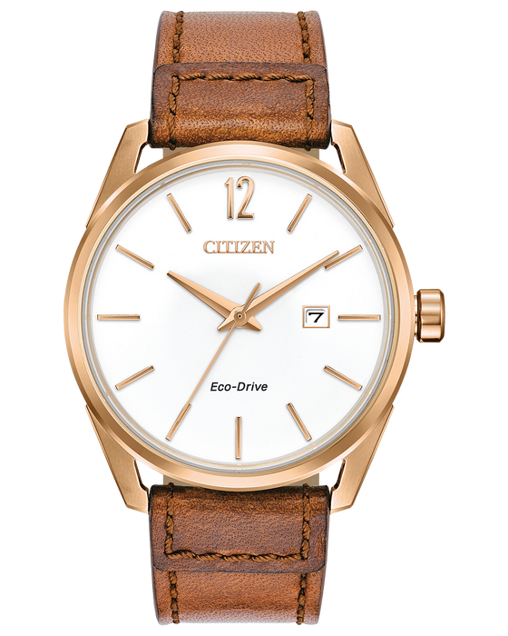 Citizen Men's CTO Eco-Drive White Dial Brown Leather Watch | BM7413-02A