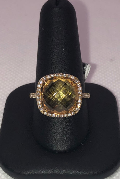 14K Yellow Gold Citrine Ring With Diamonds