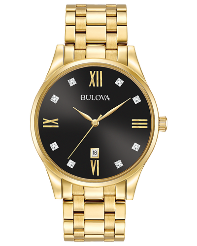 Classic Bulova - Diamond Black Dial Men's Watch 97D108