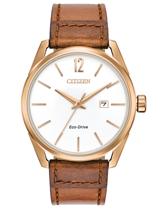 Citizen Men s CTO Eco Drive White Dial Brown Leather Watch BM7413 02 On Time Jewellers