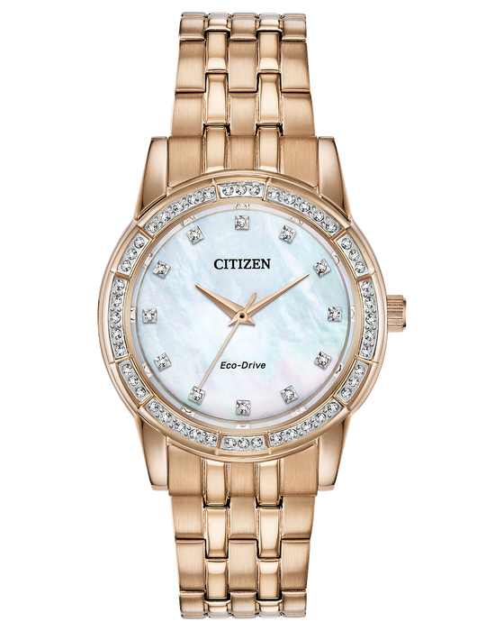 Citizen Silhouette Crystal White Mother of Pearl Dial Ladies Watch EM0 On Time Jewellers