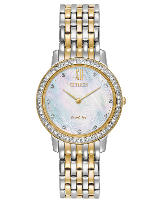 Citizen Silhouette Crystal Women's Mother Of Pearl Dial Two Tone Stainless Steel Watch EX1484-57D