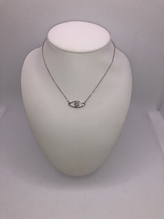 14K White Gold Diamond Eye Pendant Necklace