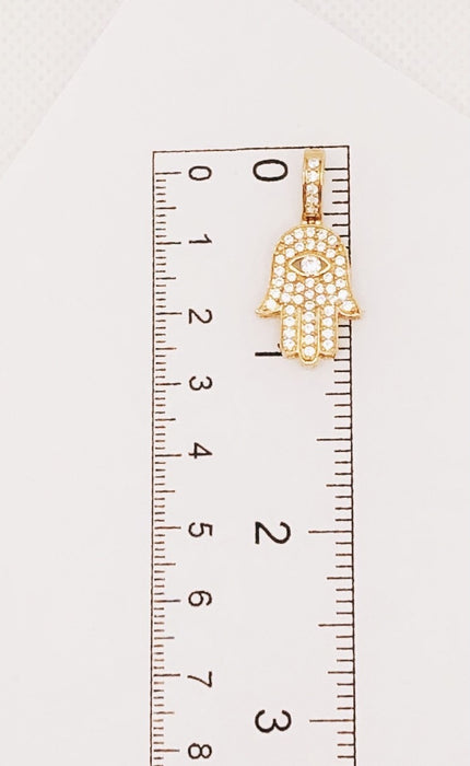 10K Yellow Gold CZ Hamsa Pendant