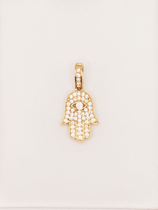 10K Yellow Gold CZ Hamsa Pendant