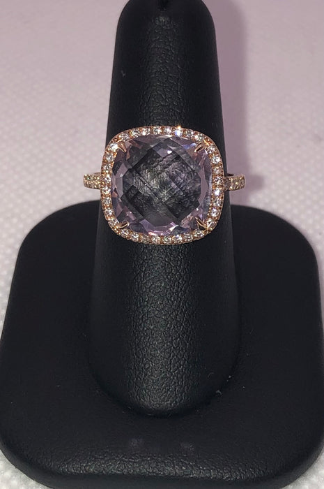 14K Rose Gold Amethyst Ring With Diamonds