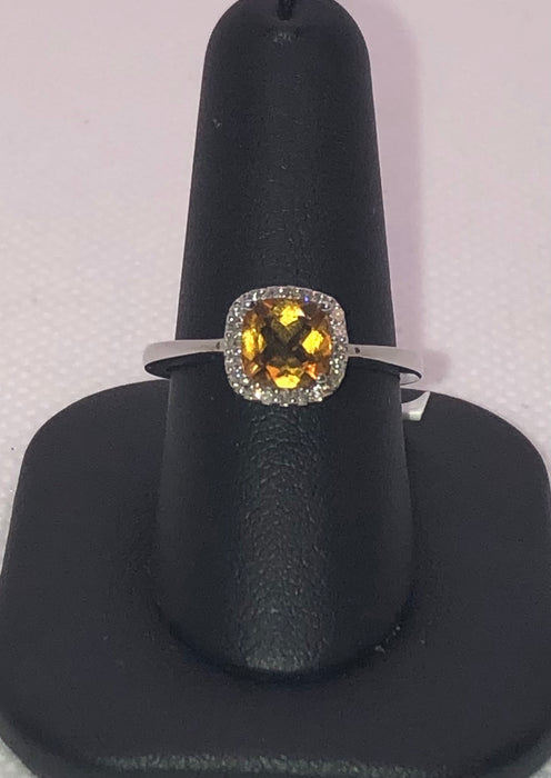14K White Gold Citrine Ring With Diamonds