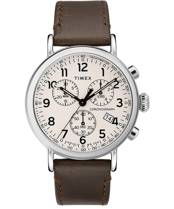 Timex Standard Chronograph 41mm Leather Strap Watch TW2T21000VQ