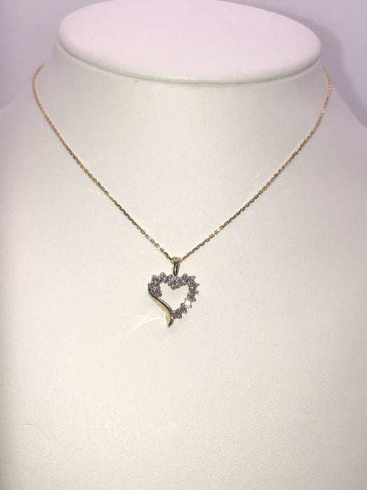 10K Yellow Gold Diamond Heart Pendant Necklace