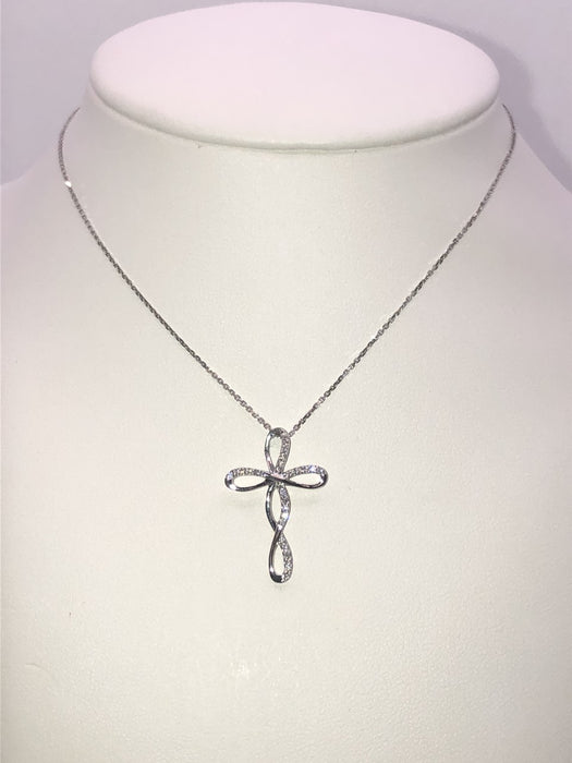 10K White Gold Diamond Cross Pendant Necklace