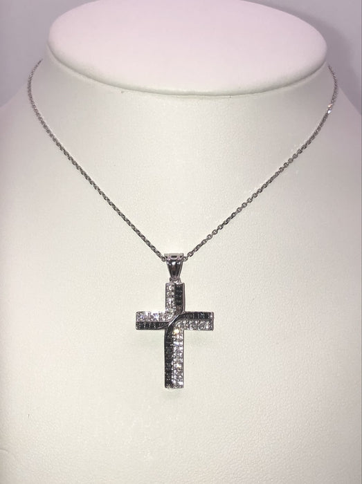 14K White Gold Black Diamond Cross Pendant Necklace