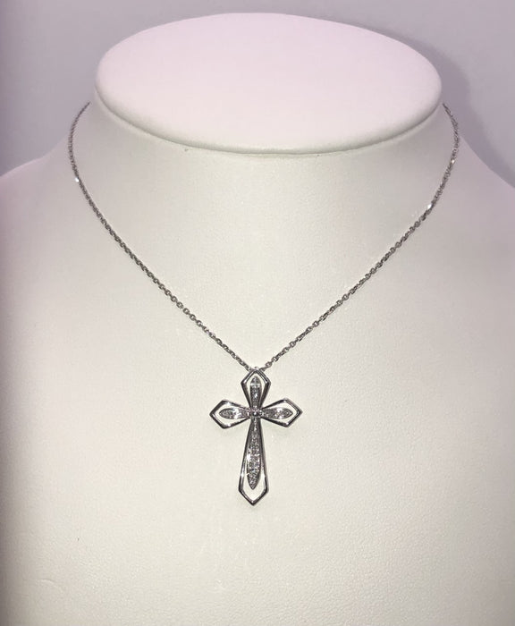 14K White Gold Diamond Cross Pendant Necklace