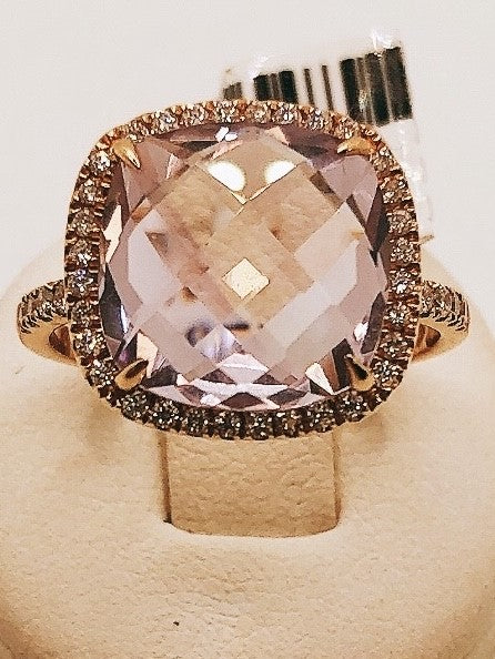 14K Rose Gold Amethyst Ring With Diamonds