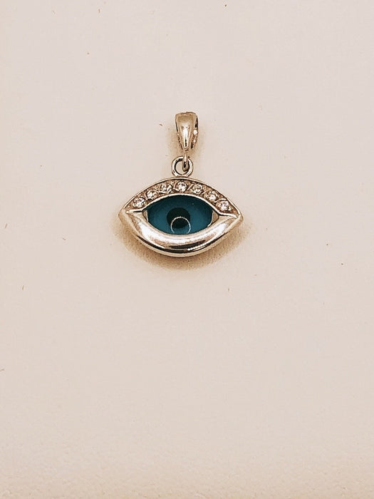 10K White Gold CZ Eye Pendant