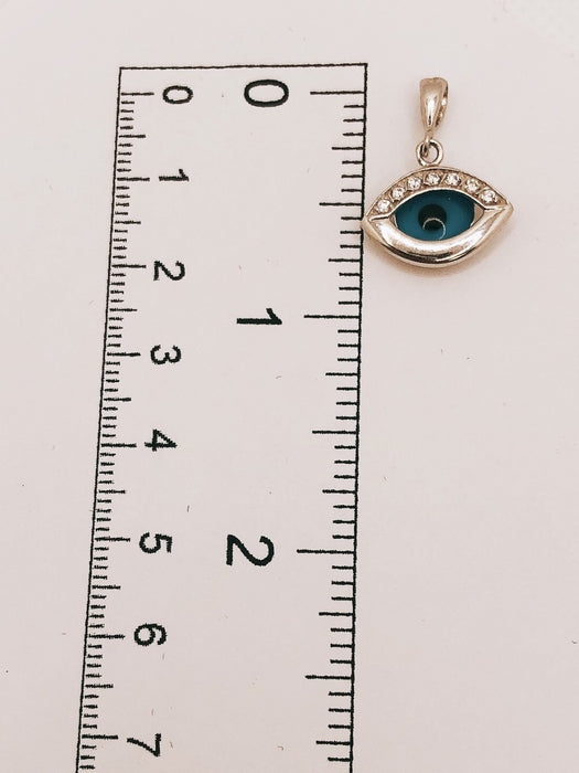 10K White Gold CZ Eye Pendant