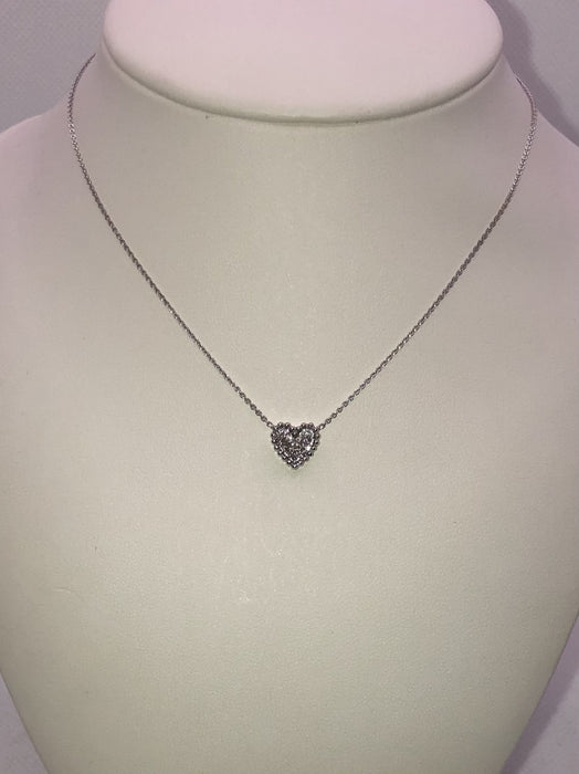 10K White Gold Diamond Heart Pendant Necklace