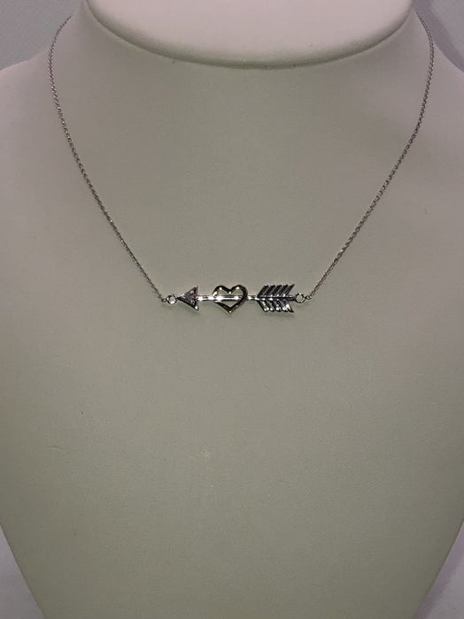 10K White & Rose Gold Diamond Arrow Pendant Necklace