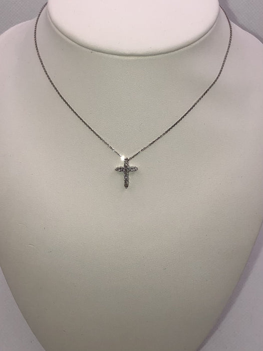 14K White Gold Diamond Cross Pendant Necklace